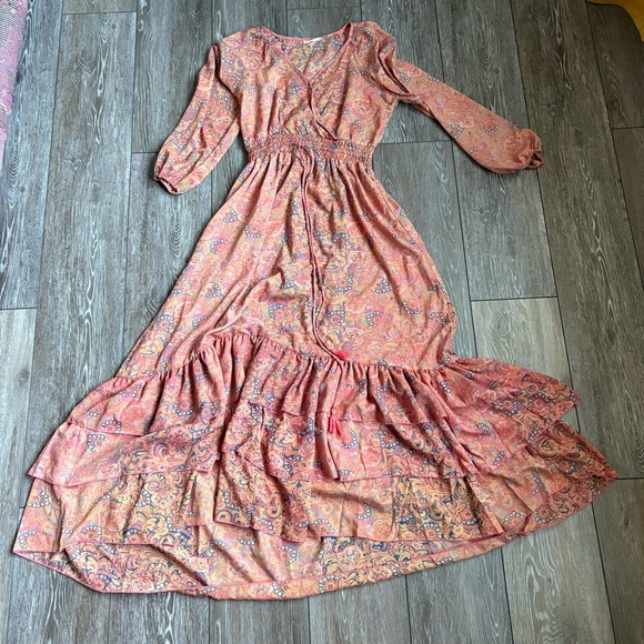 Anthropologie Dresses & Skirts - Boemo Boho Paisley Maxi Dress Smocked Waist Tassel Tie Tiered Ruffle Long Sleeve